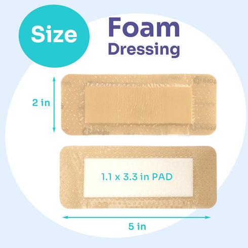 Conkote Silicone Bordered Foam Dressing 2‘’x 5‘’, Water-Resistant & Comfortable, Box of 10 Dressings