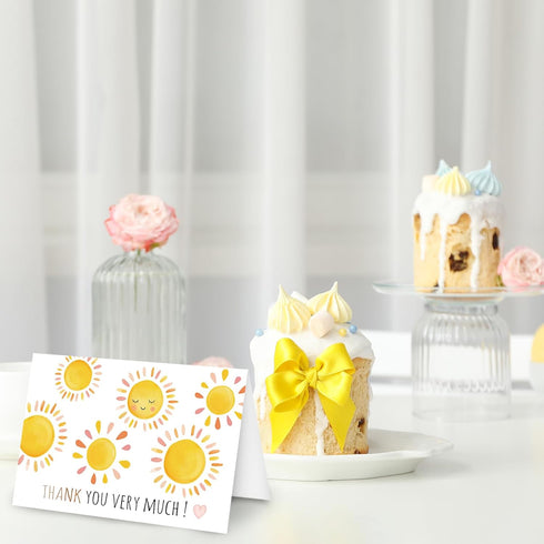 50 Pack FYSUIMU Watercolor Sun Thank You Cards Boxed Sunshine Note Cards with Envelopes Stickers Greeting Blank Card