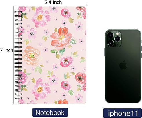 Spiral Notebook 5×7 Inch, 4 Pack, Small College Ruled Hardcover Floral Journals, 320 Sheets/640 Pages, B6 Size