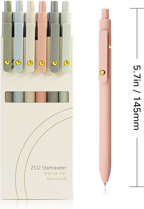 Gel Pens, 6 Pcs 0.5mm Fine Point - Smooth Writing Cute Pens, High-End Series Black Ink Pens for Journaling, Note