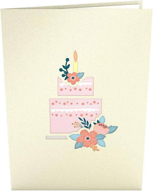 Lovepop Happy Birthday 3D Pop-Up Card for Her, Him, Girls, Boys - Floral Birthday Cake - 5" x 7" - Blank Notecard &