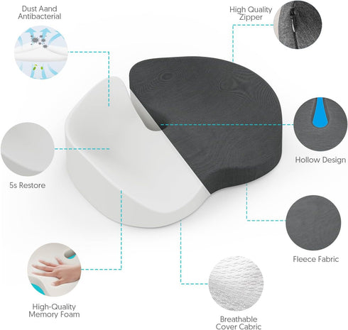 Tailbone Upgraded Ergonomic Pressure Relief Seat Cushion for & Sciatica Coccyx, Low Back, Hip Pain Relief Pillow
