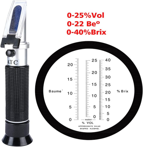 VGVGV 3 1 RHW-25 0-25% 0-40% 0.22 Brix Refractometer, in Grape & Alcohol Refractometer ATC Vol Brix Wine Refractometer