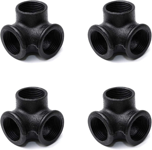 1/2" Black Side Outlet Elbow, Home TZH Cast Malleable Iron 3 Way