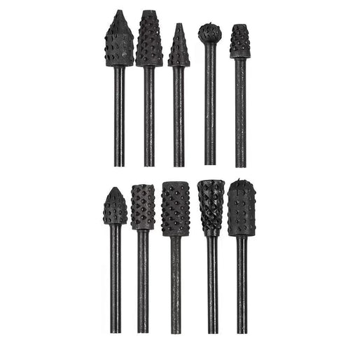 Rasp Wood Carving Bits for Woodworking, 1/8 Shank Mini Rotary Burr Rasp Set, 10 pcs Power Carving Bit Tools