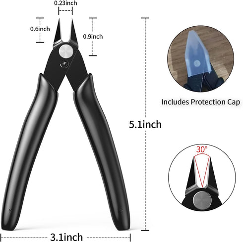 BOENFU Black Precision Wire Cutter, Jewelry Zip Tie Cutters, Flush Cutters, Nippers, Small Side Cutting Pliers, 1-Pack