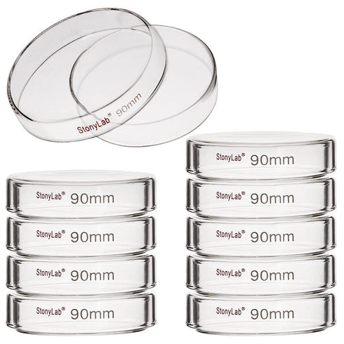 stonylab 10pk Glass Petri Dishes, 90x20 mm Autoclavable Borosilicate Glass Cell Culture Dishes with Clear Lid