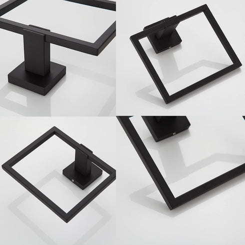 Bathroom Towel Ring, Black SUS 304 Stainless Steel Square Towel Bar, Matte Black Towel Holder for Wall Mount