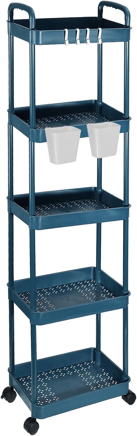 PATIKIL 5-Tier Rolling Utility Cart with Handle, Storage Shelves Organizer Cart Movable