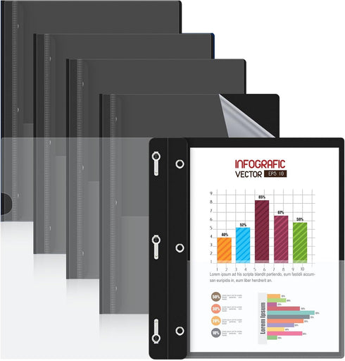 HAUTOCO 5 Pack Plastic Report Covers - 3 Prongs Fasteners Clear Front Resume Portfolio Folder for 8.5x11 Letter Size