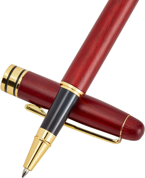 Juvale 2-Pack Luxury Ballpoint Pen Set for Men - Cherry Red Wood Finish, Brown - Smooth 0.7mm Black Ink