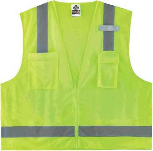Ergodyne Unisex Class 2 Economy Surveyors Vest, Zipper, Lime, Large-X-Large US