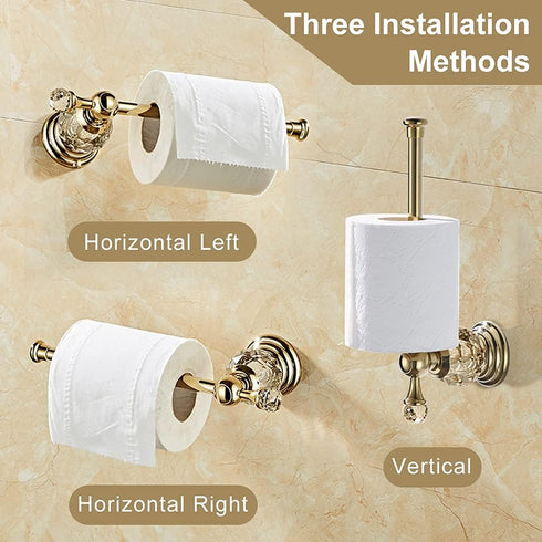 Set 2 WOLIBEER Crystal Gold Toilet Paper Holder Hand Towel Ring Crystal Bathroom Accessories Modern Paper Towel Holder