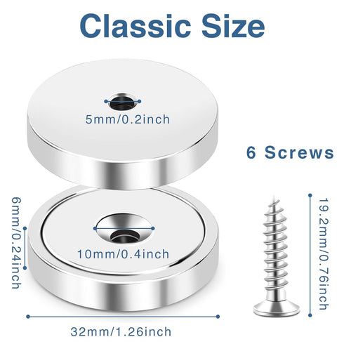 110LB+ 1.26" 0.2" Pack 6 MIKEDE Strong Magnets with Hole, Heavy Duty Neodymium Cup Magnets with Stainless Screw