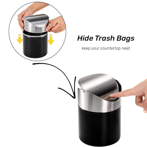 ZOOFOX Set of 2 Mini Trash Cans with Swing Lid, Brushed Stainless Steel Countertop Garbage Bins for Office