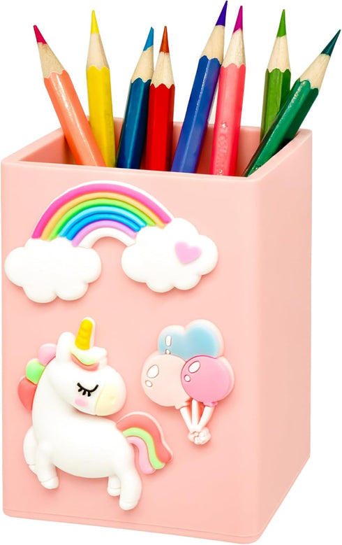 Wonhibo Cute Pink Silicone Desk Pen Holder for Girls, Aesthetic Pencil Cup Organizer for Office Desktop