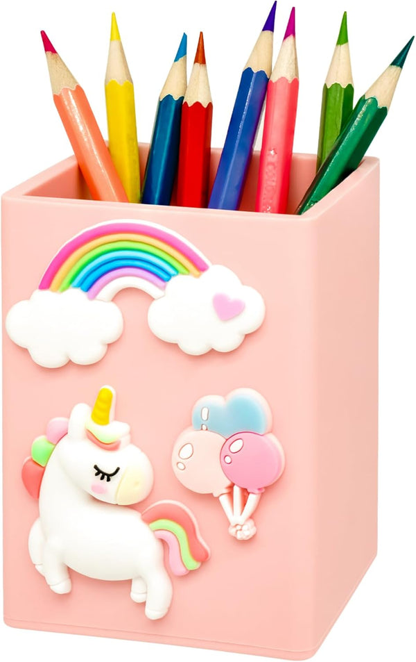 Wonhibo Cute Pink Silicone Desk Pen Holder for Girls, Aesthetic Pencil Cup Organizer for Office Desktop