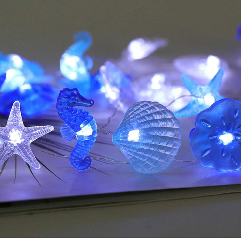 Beach Theme 36 LED String Lights, Jellyfish Seahorse Starfish 12.96ft Battery Operated Waterproof with Remote Control