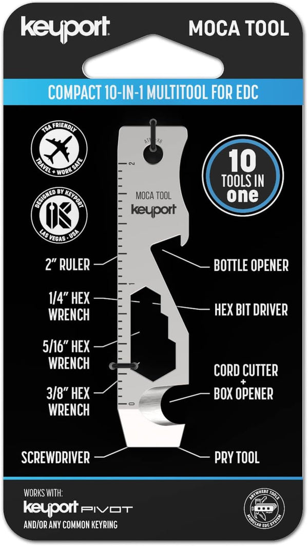 Keyport MOCA 10-in-1 Keychain Multitool, Stainless EDC Multi Tool: Pry Bar, Bottle Opener, Screwdriver & More