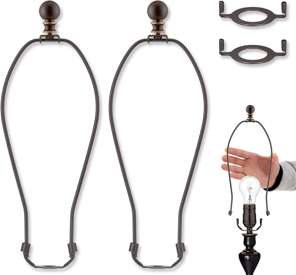 Bronze Lamp Shade Harp with Lamp Finials, 12 Inch Set for Table & Floor Lamps, E26 Light Base Adapter