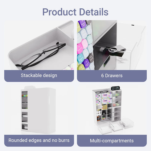 White Plastic Desktop Organizer Stackable Office Desk Supplies Storage, Stationary,Marker,Crayon Organizer with Drawer
