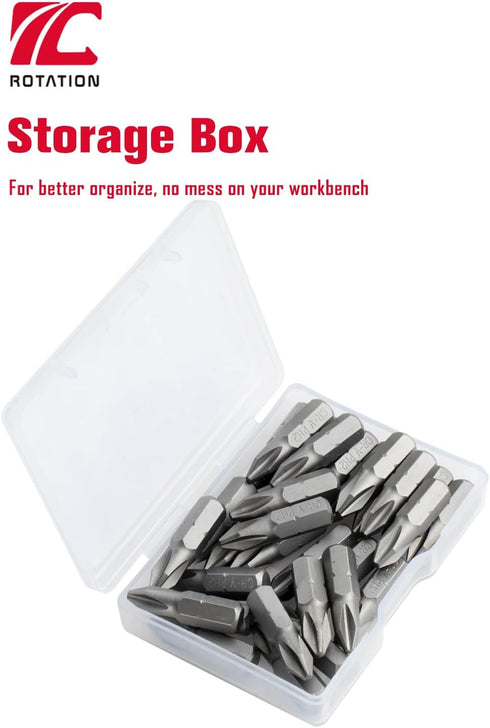 ROTATION 30-Piece Phillips #2 Bit Set PH2, Impact Grade, Chrome Vanadium Steel, 1/4-inch Hex Shank