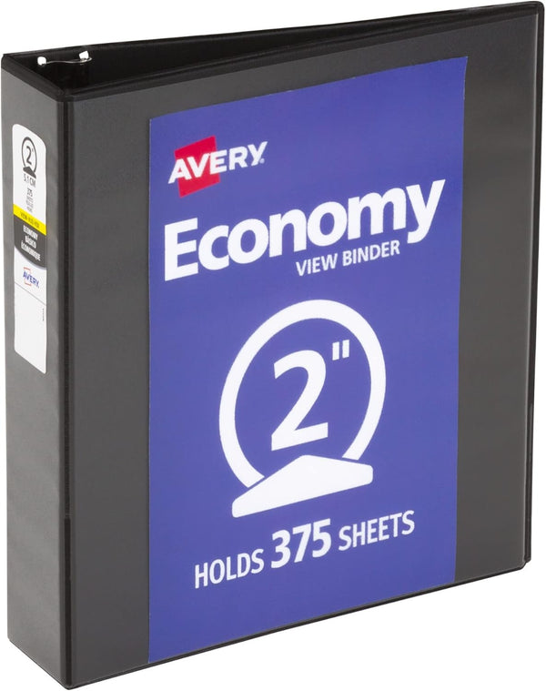 Avery Economy View 3 Ring Binder, 1 Black Binder, 2" Round Rings (05730)