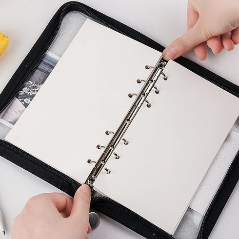 Standard 6-Ring Glitter Zipper Soft PVC Notebook Cover for A6 Ring-Bound Planner (Inner Paper Not Included)