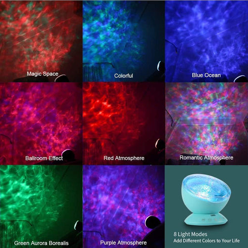 8 TOMNEW Night Light Projector, Ocean Wave Night Light for Kids Room, Remote and Timer, Light Modes and Bulit-in Sound