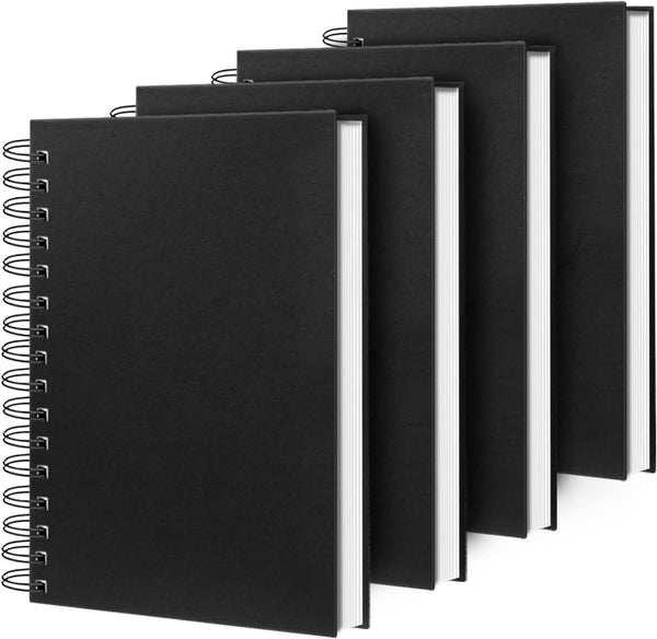 Lined Spiral Notebook B5 Black Journal: 4 Pack, 7mm College Ruled, 160 Pages, 100GSM Thick Paper