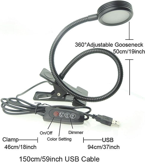 Dimmable 3 3 QUANS Clip on Clamp LED Gooseneck Desk Light Lamp, Clip-on Color Changeable Reading Lights, C-Clamp