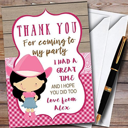 The Card Zoo Pink Western Cute Cowgirl Personalized Childrens Birthday Party Thank You Cards