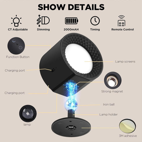 360 Dimming 2000mAh, 3 5 6500K LED Wall Sconce, Cordless Wall Light, Remote Control Touch Wall Light, Two-Way Lighting