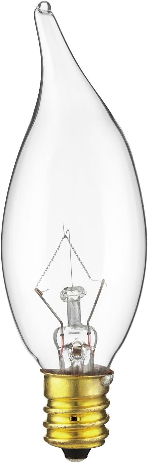 Sunlite 15CFC/25 Incandescent 15-Watt, Candelabra Based, Petite Chandelier Bulb, Flame Tip, Clear