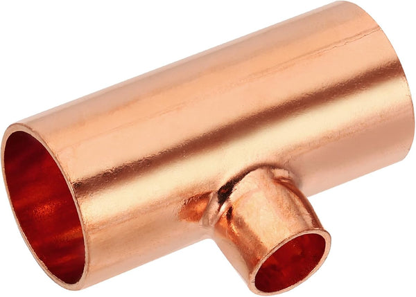 PATIKIL 1" x 1/2" x 1" ID Reducing Tee Copper Fitting, 1pcs 99.9% Pure Copper Pipe Tube Connector Adapter with Sweat