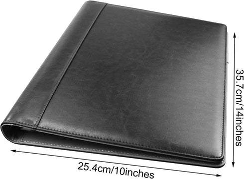 Enyuwlcm PU Leather Padfolio Ring Binder - Clipboard Resume Leather Portfolio with 20 Clear Plastic Sleeves, Black