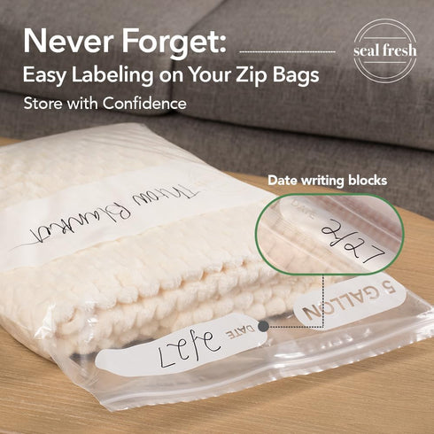 5 18" 24" (15 Count) Seal Fresh Gallon Large Plastic Storage Bags x Reusuable XXL Extra Large Heavy Duty Clear Jumbo