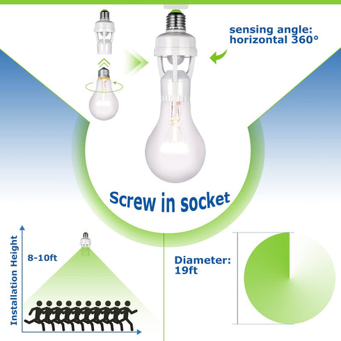 6 Bulb E26/e27 Bulb Hortsun Pieces Motion Sensor Light Socket Smart Screw in Light Outlet Compatible with Motion