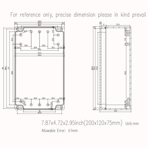 Zulkit Waterproof Plastic Project Box ABS IP65 Electrical Junction Box Enclosure Black 7.9 x 4.7 x 2.95 inch (200 x 120