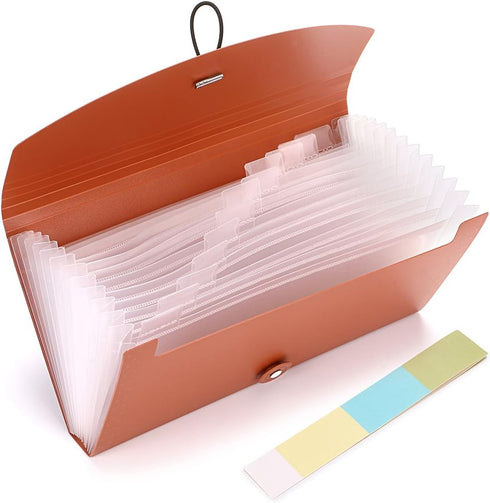 BTSKY Expanding File Folder - 13 Pockets Small Accordion File Folder, Expandable Card Ticket Holder, Brown