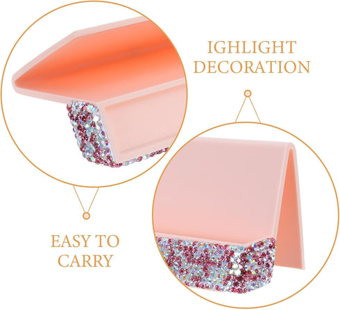 Baluue Rhinestones Business Card Holder Pink Single-sided Desk Organizer with Greeting Card Storage for Office Desktop