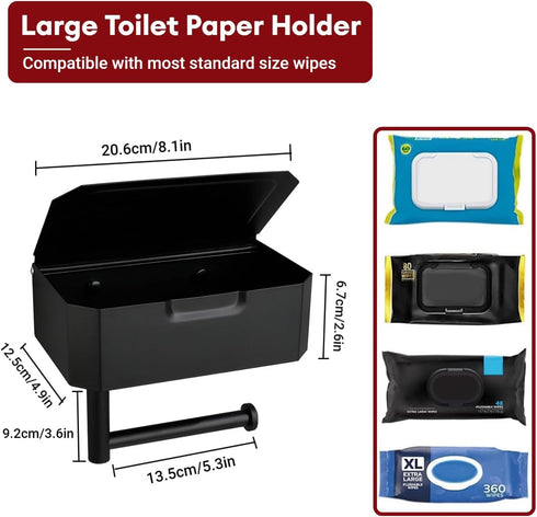Toilet Paper Holder with Shelf, Flushable Wipes Dispenser for Bathroom Wipe Storage, Stainless Steel Toilet Paper