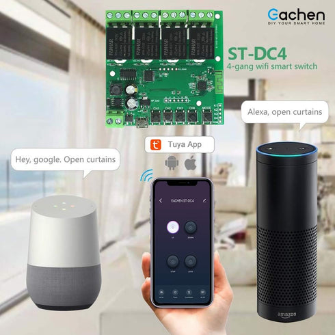 4-Channel WiFi Smart Switch Relay Module, TUYA/Smart Life App for Remote Control, Compatible with Alexa/Google Assistant