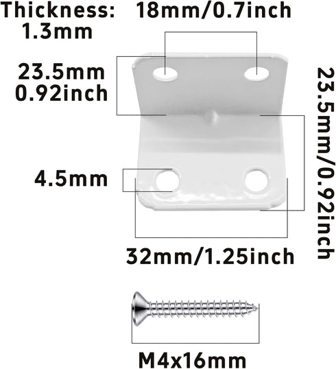 bociloy 24PCS 90 0.9x1.24(23x31.5mm) White Stainless Steel Degree Right Angle Bracket, L Shape Corner Brace Supports