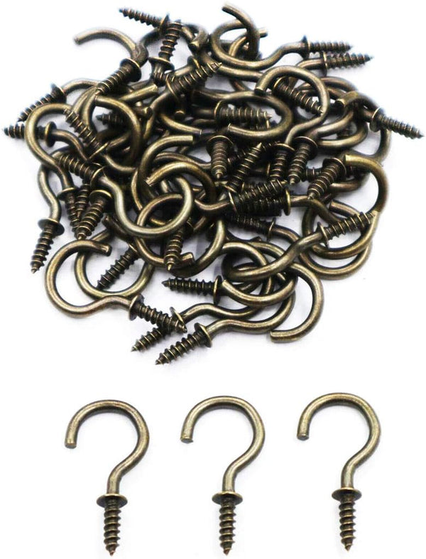 3/4'' Antique Brass Ceiling Hooks, Vintage Bronze Cup Hook Screw-in Light Hooks, 40 Pack