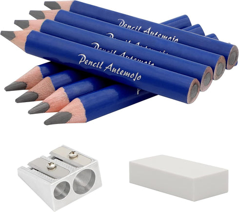 Suitable for 2-6 Years Old, Short Triangle Grip Thick Pencil, 8 Mini Wooden Pencils (Dark Blue, 5mm Thick Core)