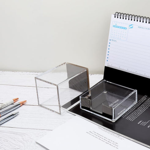 Set MEI YI TIAN Clear Acrylic Black Pen Holder Sticky Notes Holder Pencil Cup Note Dispenser Desk Organizer for School