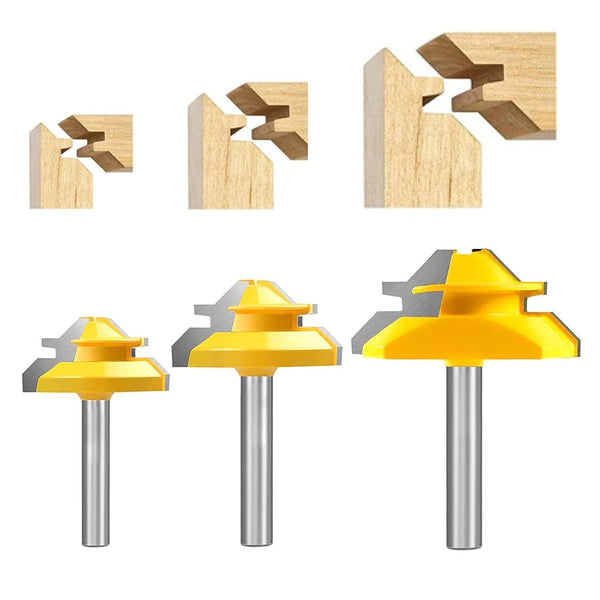 Totowood 45 Degree Lock Miter Router Bit 3-Piece Set, for 31/64", 37/64",3/4" Cutting