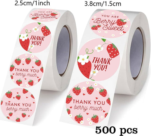 Mysuevin 500pcs 6 Packing (1 inch) Strawberry Thank You Labels Designs Sweet Berry Much Stickers Pink Fruit Envelope