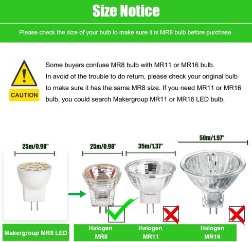 MR8 Bulbs 2W 12V Gu4.0 Bulbs 2700K-3000K 2W Pack 2 LED Light Bi-pin LED Warm White for Outdoor Low Voltage Landscape